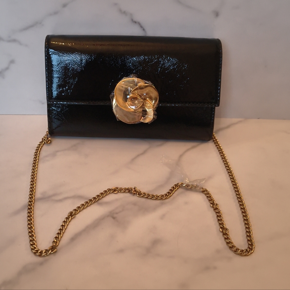 NWT Ted Baker London Kira Rose Purse Clutch Black patent leather - Picture 3 of 3